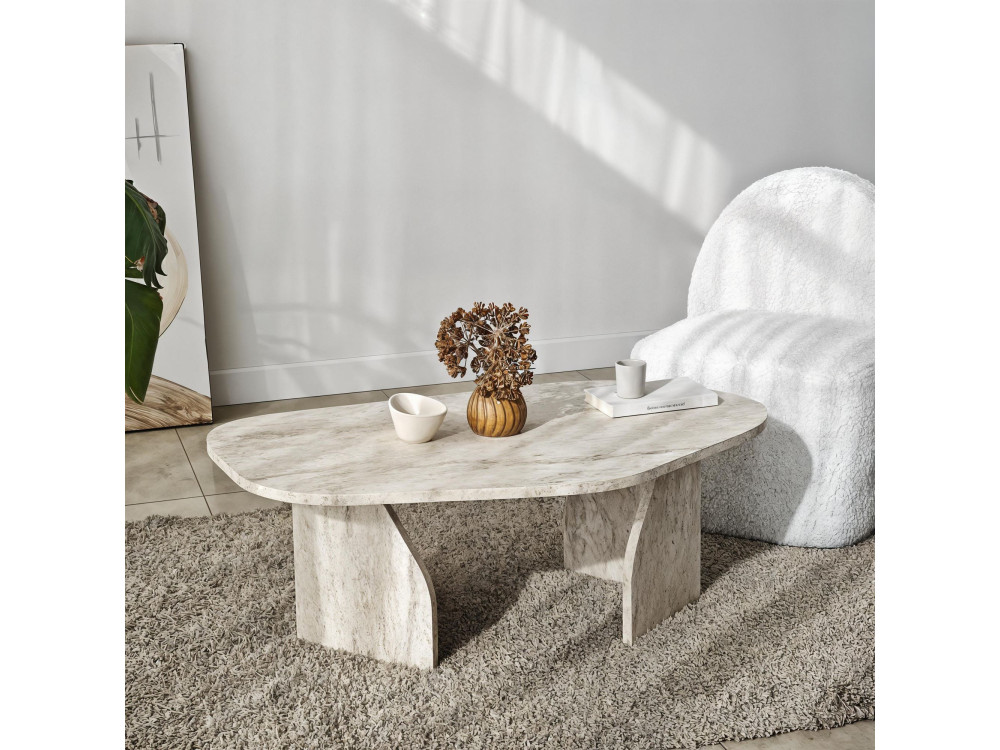 Couchtisch aus Holz "Rock" 100 x 60 x 35 cm - Travertin