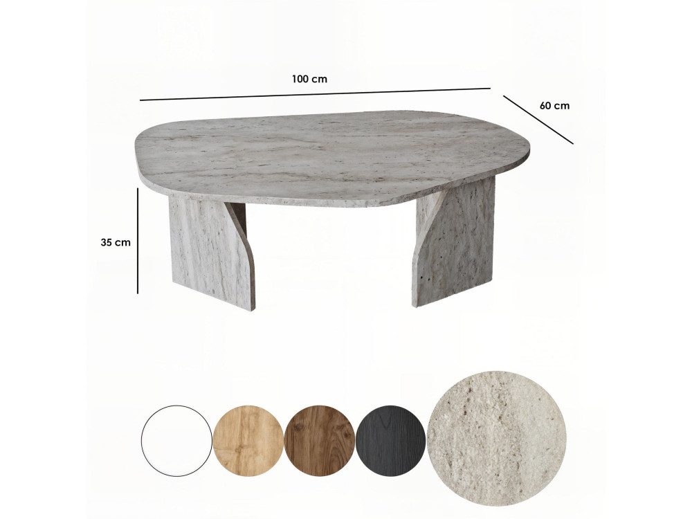 Couchtisch aus Holz "Rock" 100 x 60 x 35 cm - Travertin