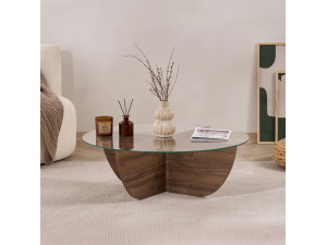 Glas-Couchtisch "Liya" 90 x 90 x 30 cm - Nussbaum 2