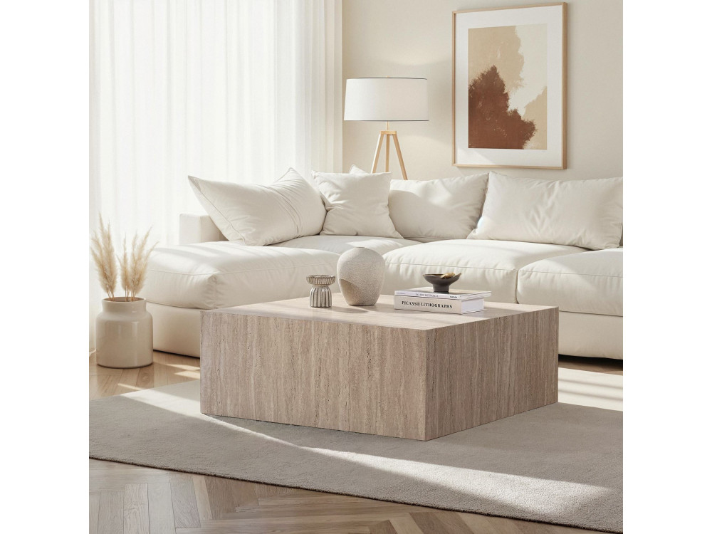 Niedriger Tisch aus MDF "Prizma" - 90 x 90 x 35 cm - Travertin