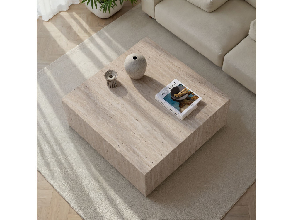Niedriger Tisch aus MDF "Prizma" - 90 x 90 x 35 cm - Travertin