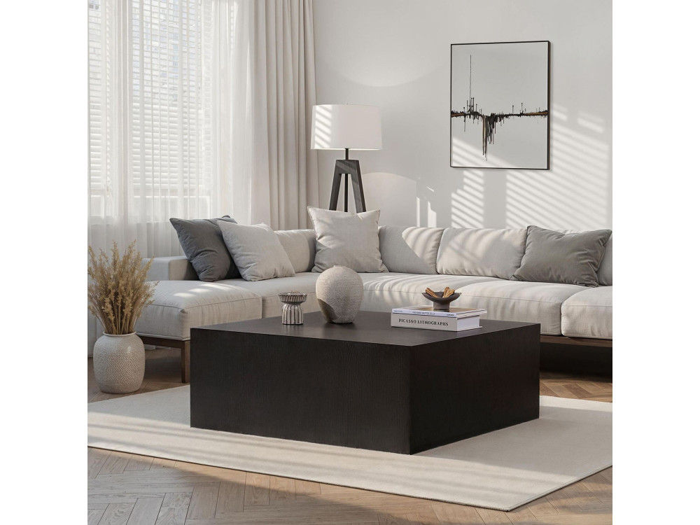 MDF Couchtisch "Prizma" - 90 x 90 x 35 cm - Schwarzes Holz