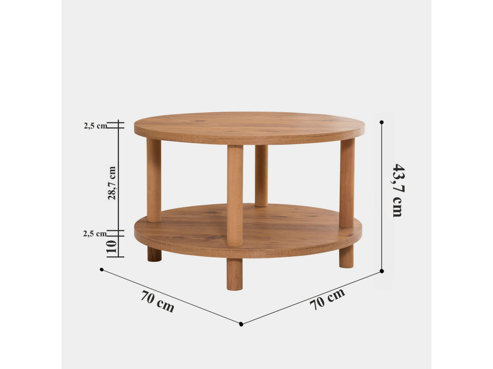 Runder Couchtisch aus Holz "Roby" - 70 x 70 x 43 cm - Braun