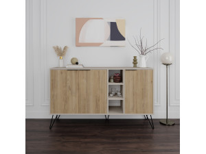 Anrichte aus Holz "Clara" - 142 x 36 x 83 cm - Sandstein 2