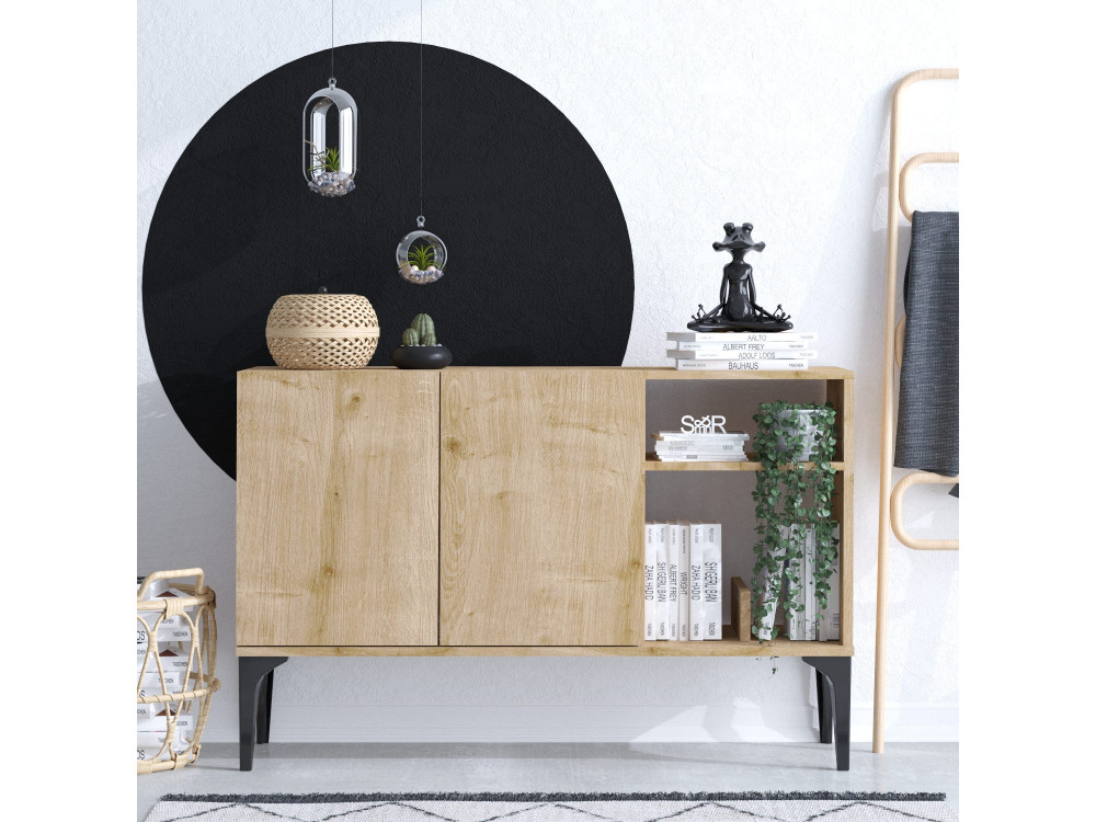Holzanrichte "Oscar" - 120 x 40 x 80 cm - Eiche Saphir Schwarz
