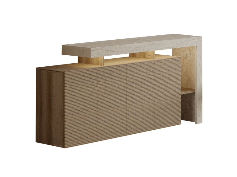 Anrichte aus Holz "Beliz" - 170 x 35 x 80 cm - Travertin / Eiche Warm