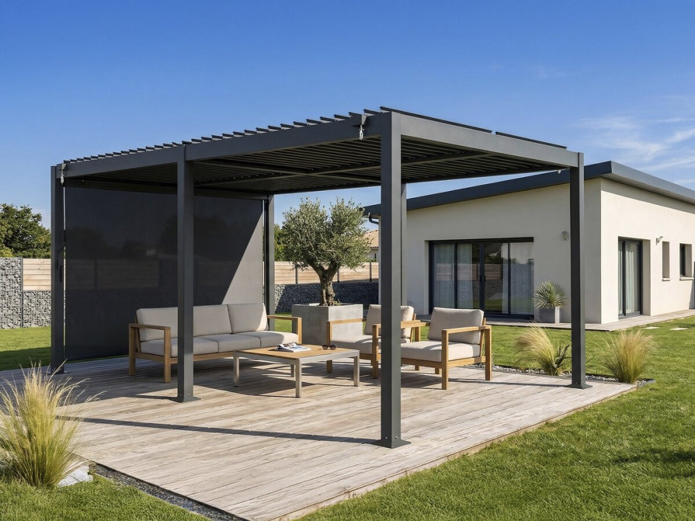 Bioklimatische Pergola mit Aluminiummarkise "Kensington" - 3 x 5 m - Grau