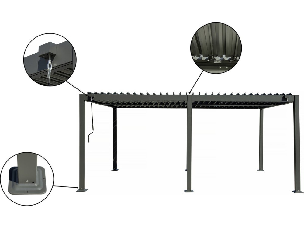 Bioklimatische Pergola mit Aluminiummarkise "Kensington" - 3 x 5 m - Grau
