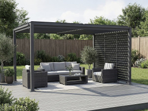 Bioklimatische Pergola mit 3 Jalousien aus verzinktem Stahl "Howard" - 3 x 4 m - Grau 2