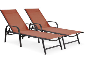 2er-Set Sonnenliegen aus Metall mit Armlehnen "Farniente"- Terracotta