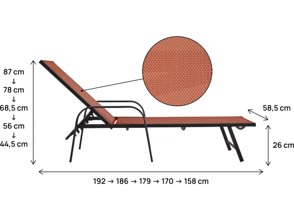 2er-Set Sonnenliegen aus Metall mit Armlehnen "Farniente"- Terracotta