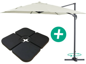 Ampelschirm aus Alu "Sun 3" - Viereckig - 3 x 3 m - Ecru - Platten inbegriffen