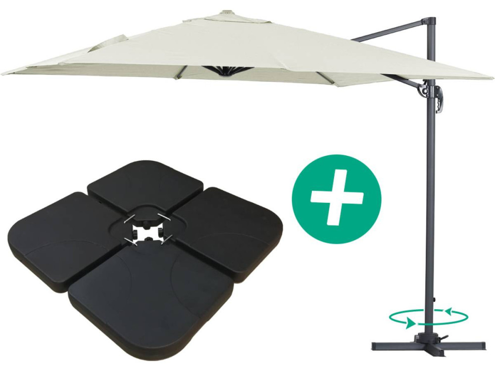 Ampelschirm aus Alu "Sun 3" - Viereckig - 3 x 3 m - Ecru - Platten inbegriffen