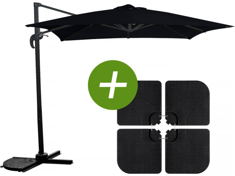 Ampelschirm "Soleil" - Viereckig - 2,5 x 2,5 m - Schwarz + Platten zur Beschwerung inbegriffen