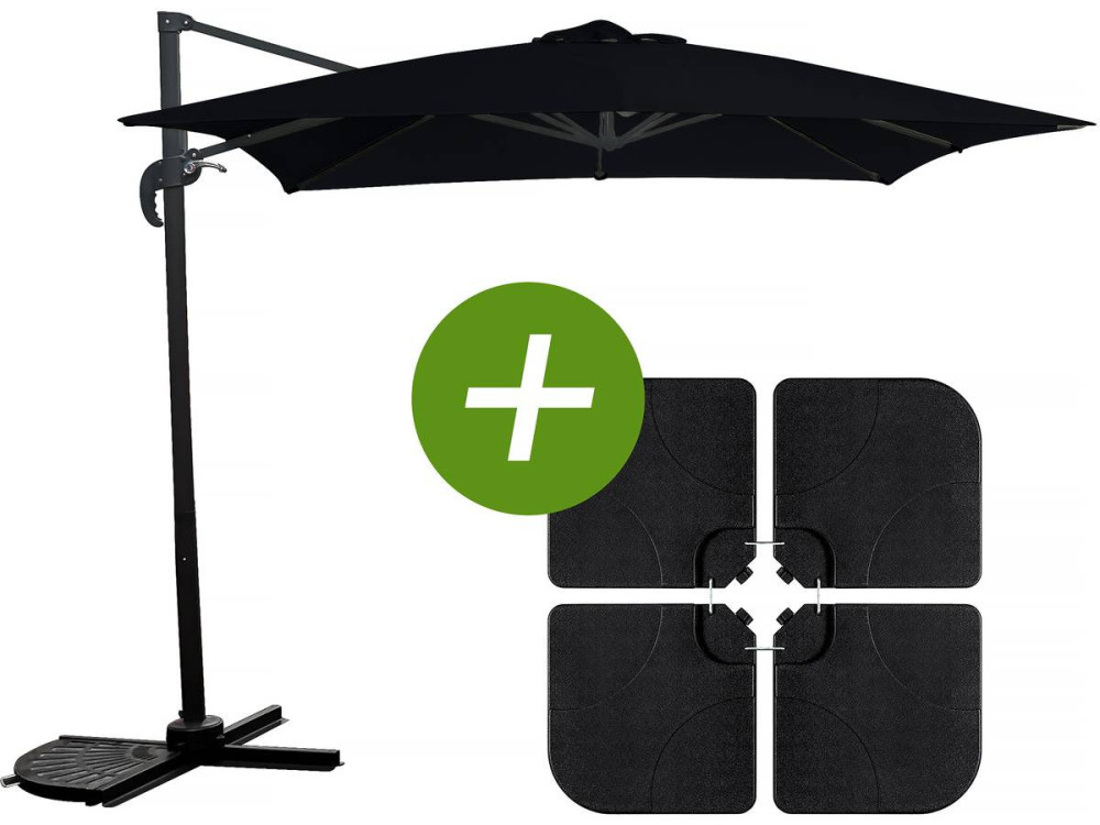 Ampelschirm "Soleil" - Viereckig - 2,5 x 2,5 m - Schwarz + Platten zur Beschwerung inbegriffen