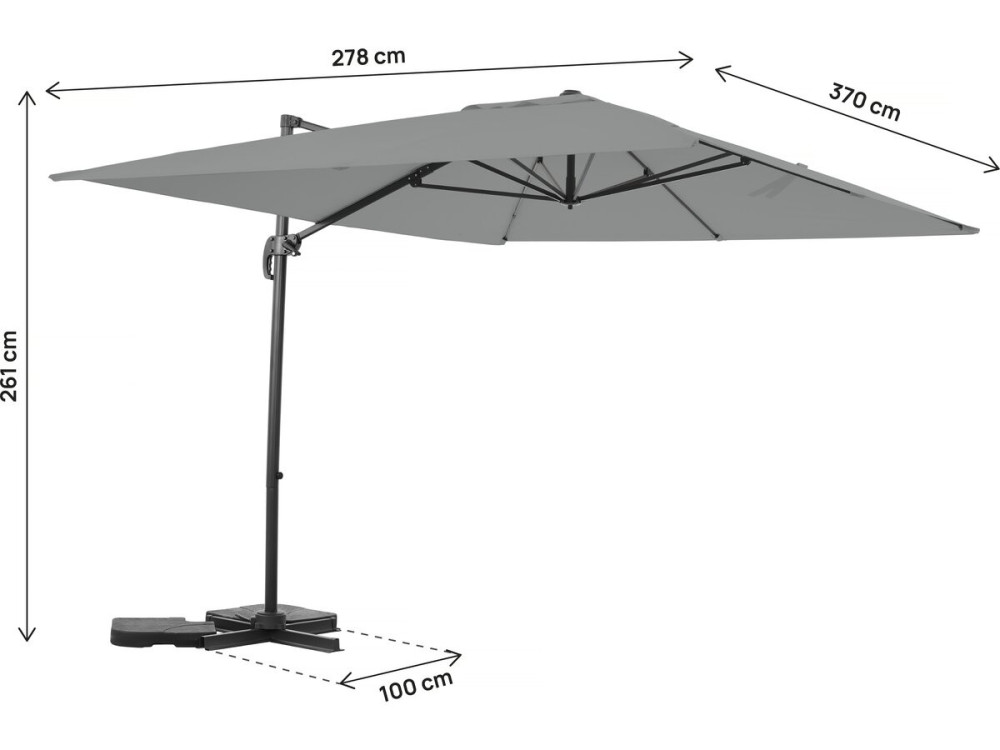 Ampelschirm aus Aluminium "Sky 4" - 3 x 4 m - Grau