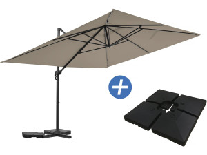 Ampelschirm "Sky 4" aus Aluminium - 3 x 4 m - Taupe - Inklusive Gewichtsplatten