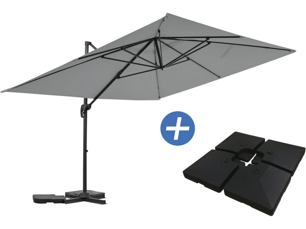 Ampelschirm "Sky 4" aus Aluminium - 3 x 4 m - Grau - Inklusive beschwerter Platten