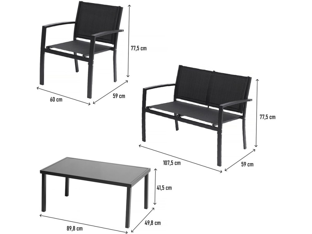 Gartenlounge "Lino" - 4 Personen  - Schwarz