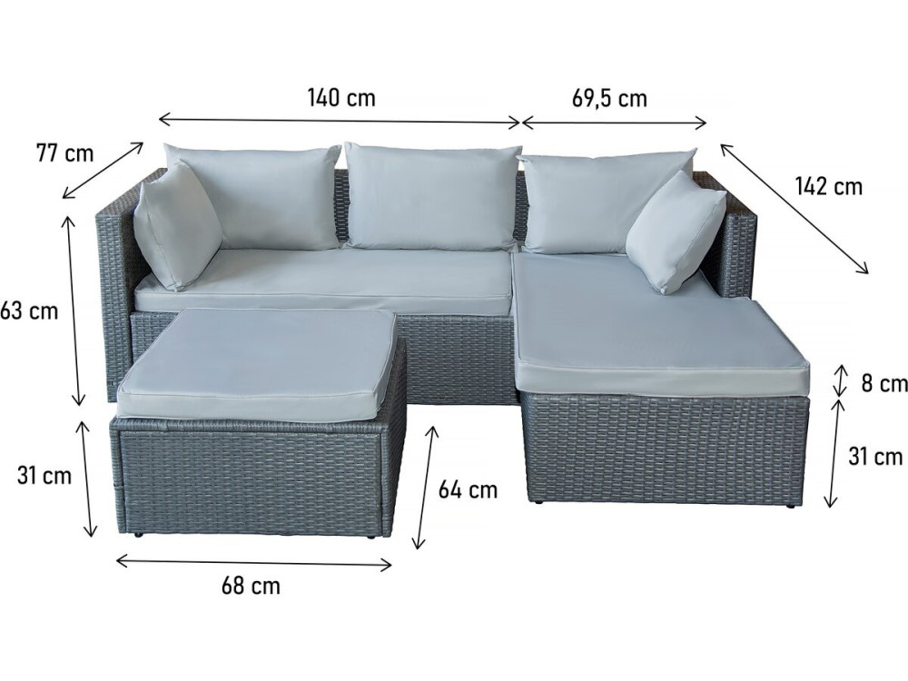 Gartenlounge aus Polyrattan 3-Sitzer "Diya" - Grau und Beige