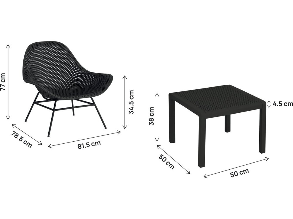 2er-Set Gartensessel mit Couchtisch "Soléna" - Schwarz
