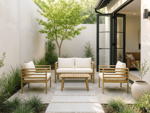 Gartenmöbel aus Holz mit inbegriffenen Kissen "Beckham" - 4 Sitzplätze - Beige 2