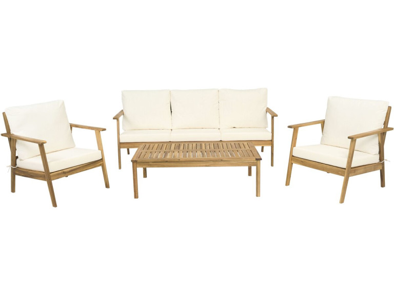 Gartenmöbel aus Akazienholz mit Kissen "Chilwell" - 5 Sitzplätze - Beige