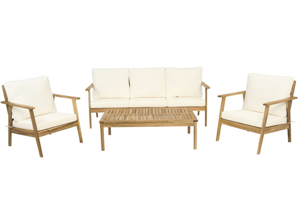 Gartenmöbel aus Akazienholz mit Kissen "Chilwell" - 5 Sitzplätze - Beige