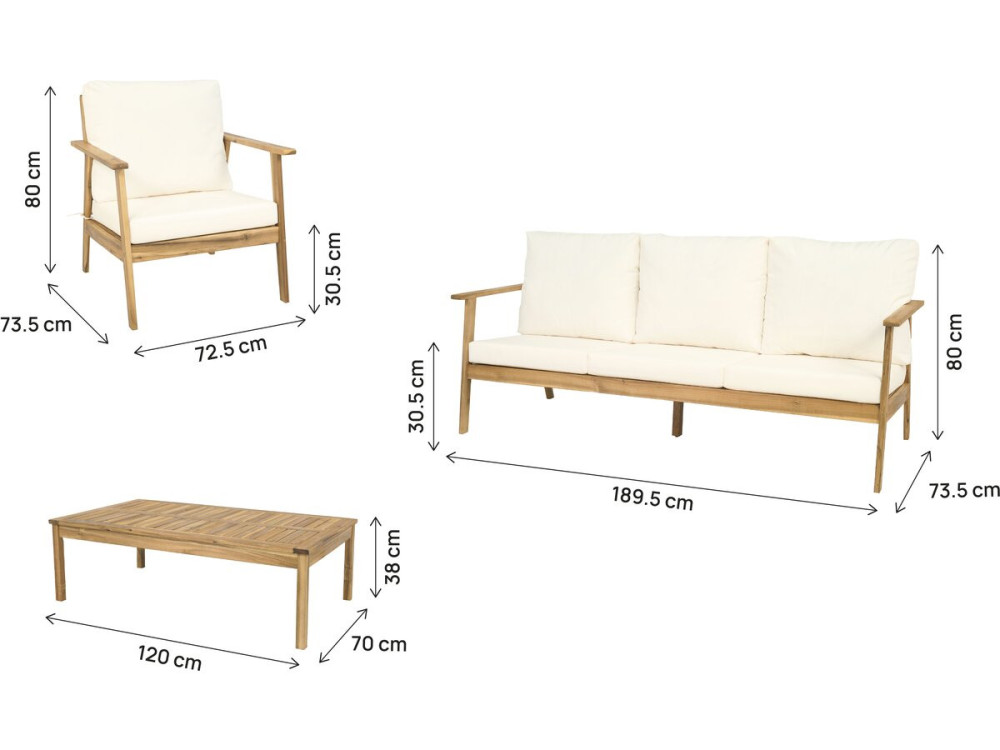 Gartenmöbel aus Akazienholz mit Kissen "Chilwell" - 5 Sitzplätze - Beige