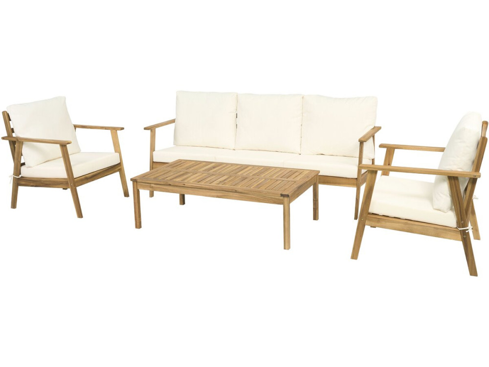 Gartenmöbel aus Akazienholz mit Kissen "Chilwell" - 5 Sitzplätze - Beige
