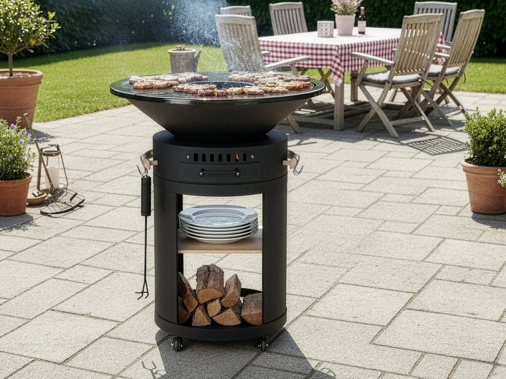 Barbecue plancha brasero für Holzkohle und Holz "Cesar premium" - Ø 81 cm - Schwarz