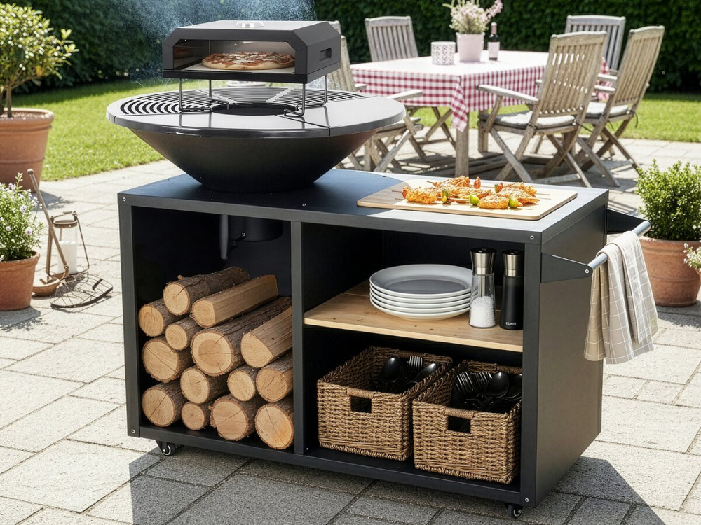 Barbecue plancha brasero mit Pizzaofen "Maréchal" - Ø 81 cm - Schwarz