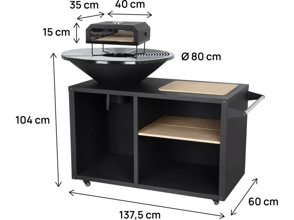 Barbecue plancha brasero mit Pizzaofen "Maréchal" - Ø 81 cm - Schwarz