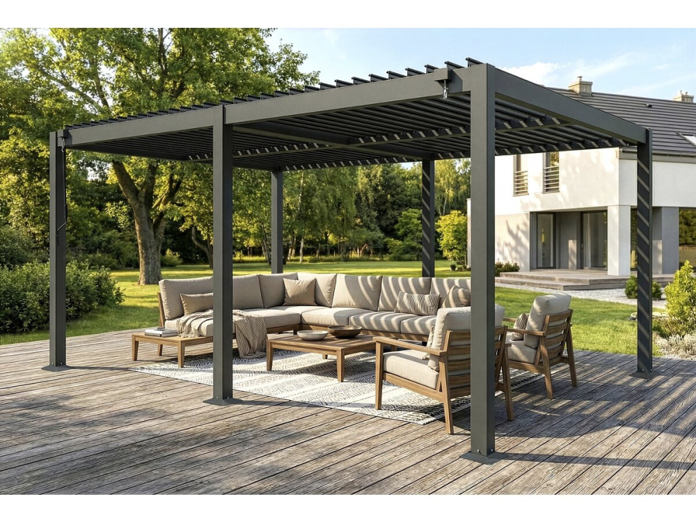 Freistehende bioklimatische Pergola aus Aluminium "Kensington" - 3 x 5 m - Grau