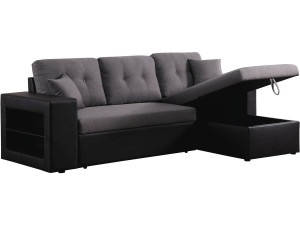 Ecksofa reversibel mit Schlaffunktion "Axel" - 3-Sitzer - Schwarz / Grau