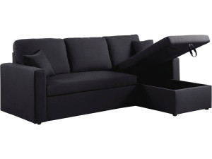 Ecksofa reversibel mit Schlaffunktion „Alain“ - 221 x 145 x 85 cm - 3-Sitzer - Schwarz