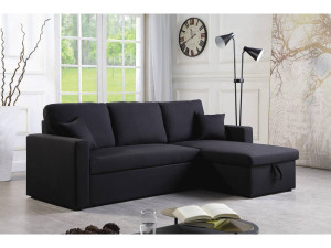 Ecksofa reversibel mit Schlaffunktion „Alain“ - 221 x 145 x 85 cm - 3-Sitzer - Schwarz 2