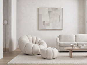 Sessel mit Hocker im Bubble-Stil aus Bouclé-Stoff "Élysée" - Creme 2