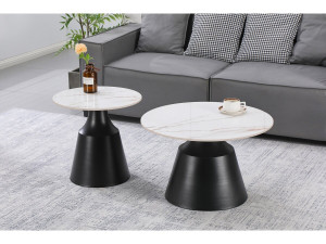 2er-Set Couchtische aus Keramik "Vulca" - 70 x 70 x 43 cm - Weiß 2
