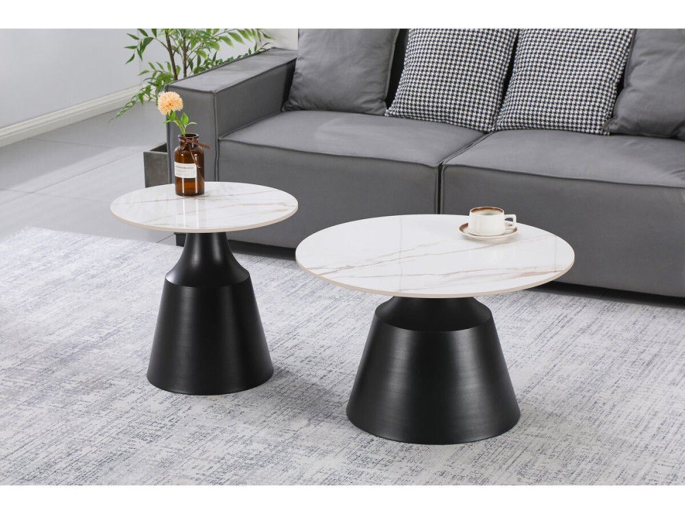 2er-Set Couchtische aus Keramik "Vulca" - 70 x 70 x 43 cm - Weiß