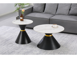 2er-Set Keramik-Couchtische "Lune" - 70 x 70 x 42 cm - Grau/Weiß 2