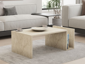 Couchtisch „Memo“ aus Holz – 86 x 50 x 32 cm – Travertin 2