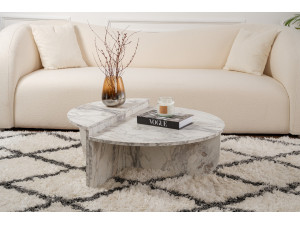 Couchtisch aus Holz "Orion" 90 x 60 x 30 cm - Freesia Marmor 2