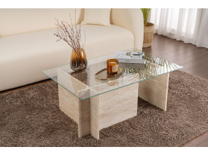 Couchtisch „Vetrino“ aus Holz – 105 x 65 x 40 cm – Travertin 2