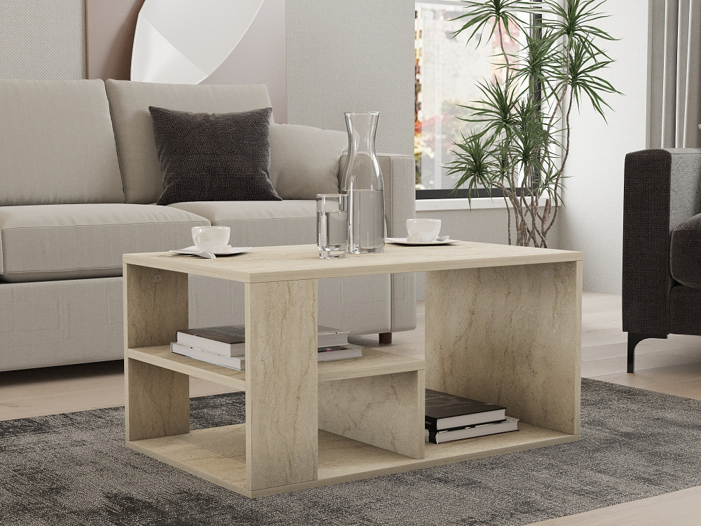 Couchtisch aus Holz "Eros" - 80 x 40 x 50 cm - Travertin