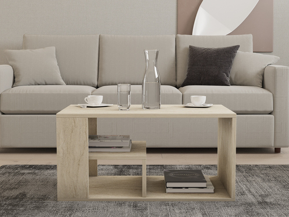 Couchtisch aus Holz "Eros" - 80 x 40 x 50 cm - Travertin