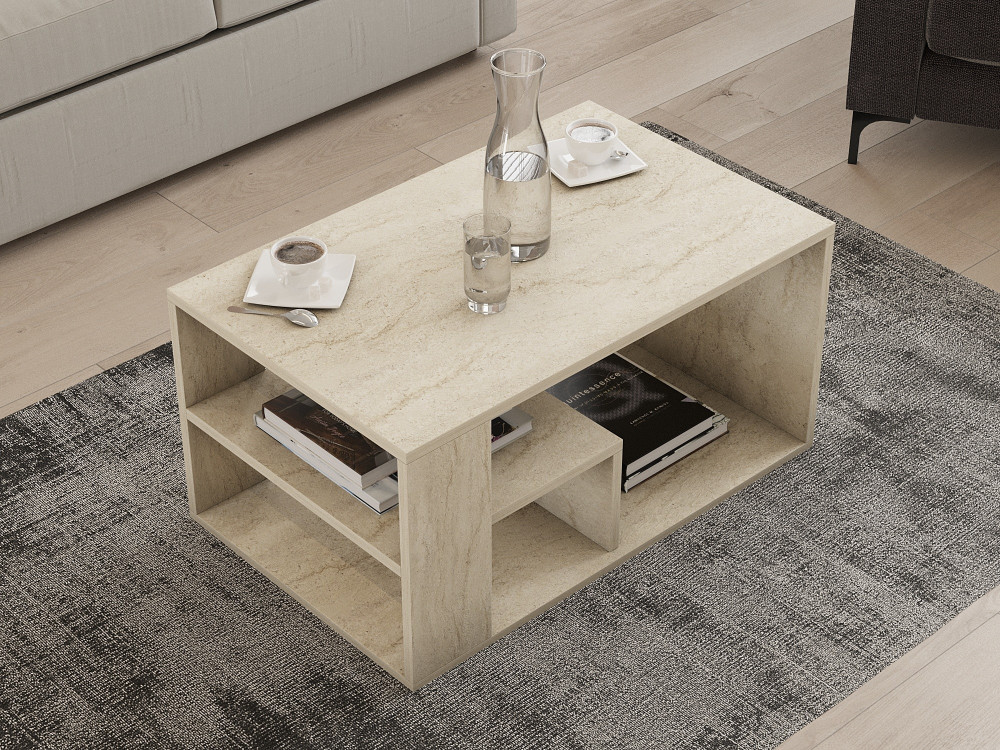 Couchtisch aus Holz "Eros" - 80 x 40 x 50 cm - Travertin
