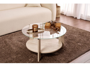 Couchtisch „Clara“ aus Holz – 75 x 75 x 40 cm – Transparenter Travertin 2