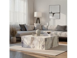 Couchtisch aus Holz „Prizma” – 90 x 90 x 35 cm – Marmor Freesia 2