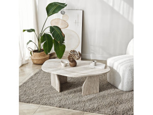 Couchtisch aus Holz "Rock" 100 x 60 x 35 cm - Travertin 2
